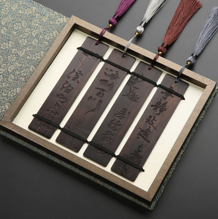 黑檀木厚德載物書簽創(chuàng)意套裝 紅木質復古中國風禮品 定制刻字