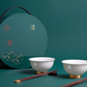 清樸堂 禧福碗筷套裝 景德鎮(zhèn)高白瓷描金對碗  禮品定制送客戶